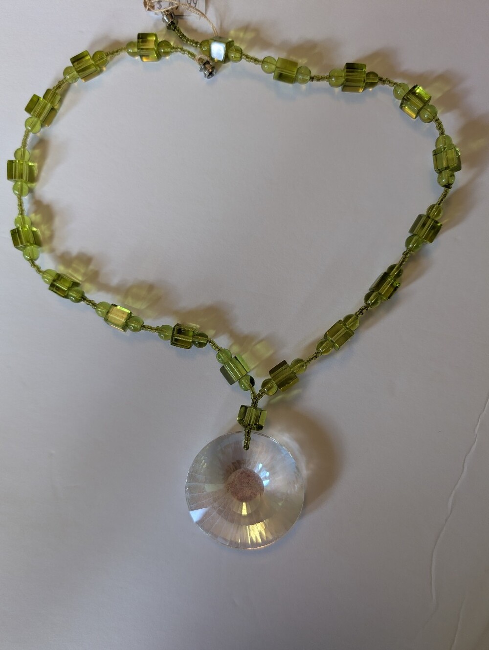 Peridot Green Crystal Chain Necklace With Large Sun Catcher Crystal Pendant